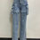 Miniature : CM.YAYA Women Streetwear Zipper Fly Pocket Side Cargo Straight Denim Pants 2024 