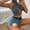 Miniature : Women Summer Tank Tops Solid Cross Halter Camis Backless Crop Tops Female