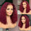 Miniature : 99J Colored Curly Deep Water Wave Lace Front Wig Burgundy Red Remy Short Cut Bob