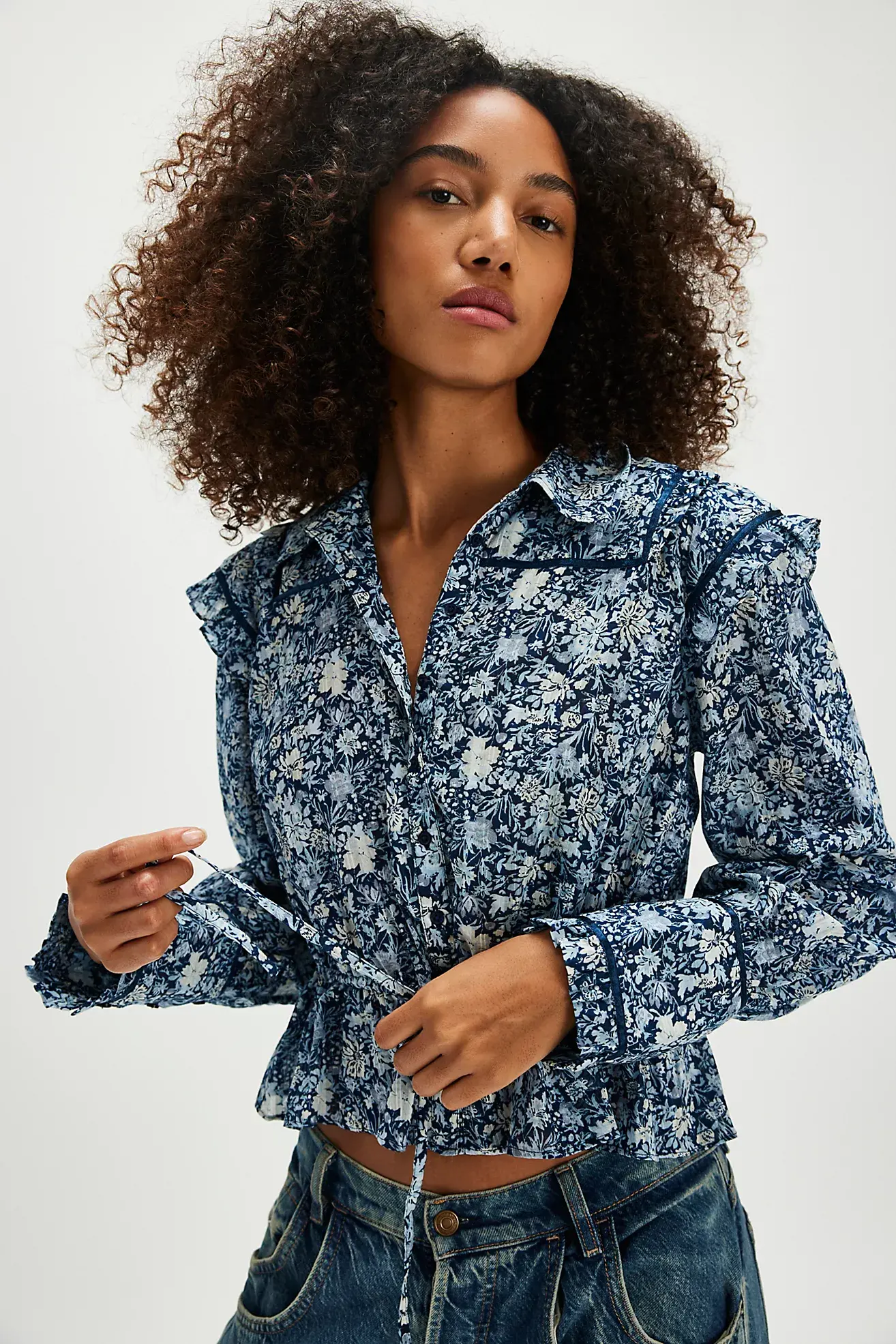 Free People Blue Printed Daybreak Blouse