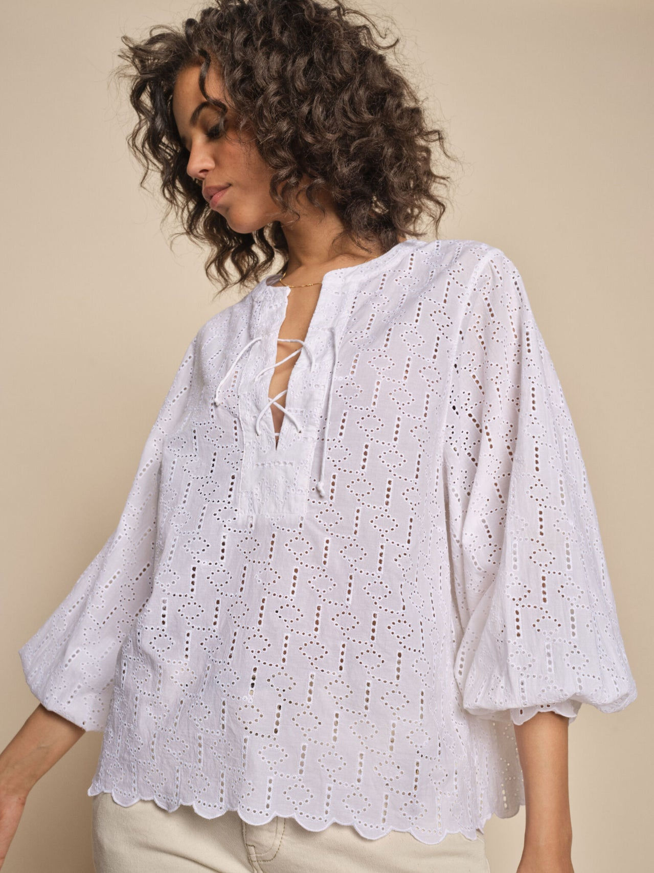 Yen Anglaise Tie Blouse