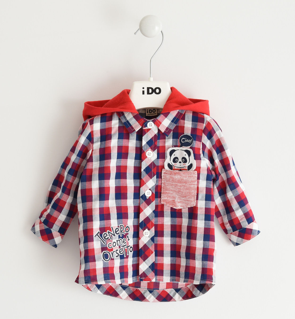Camicia a quadri 100% cotone con panda