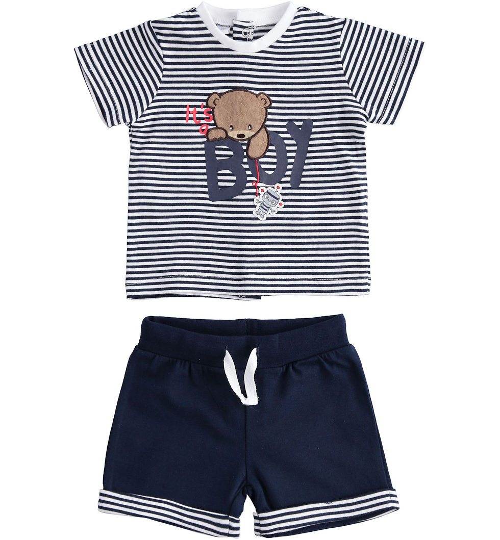 Miniatura: Completo 100% cotone t-shirt con orsetto e pantaloncino corto