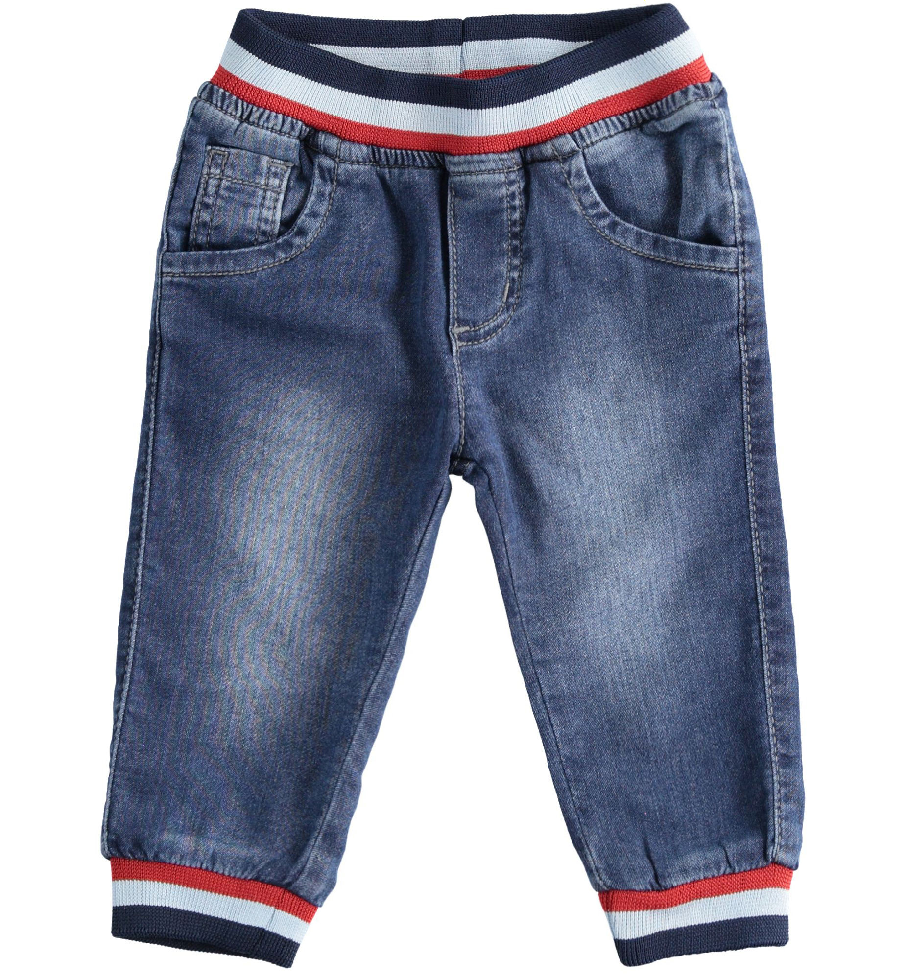 Pantalone in denim maglia con elastico rigato