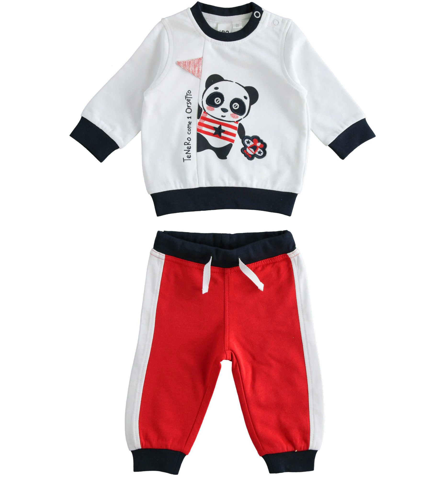 Tuta due pezzi in felpa 100% cotone con panda
