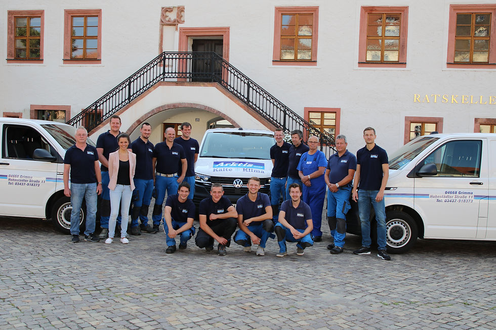 Team von Arktis Grimma mit drei VW Transportern mit Branding
