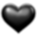 A 3D black heart with a reflective, polished surface is centered on a transparent background.
