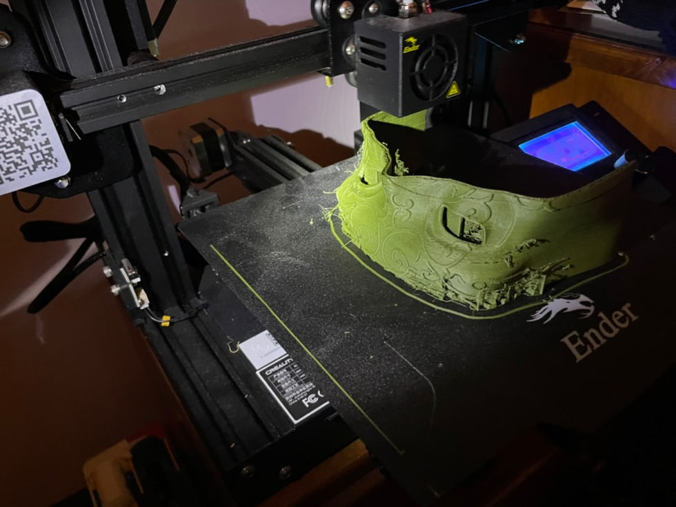 Progress photo of the Death Eater's mask that I 3D printed for Halloween in 2022.