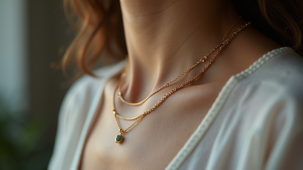 Close-up view of a delicate 18k gold plated necklace