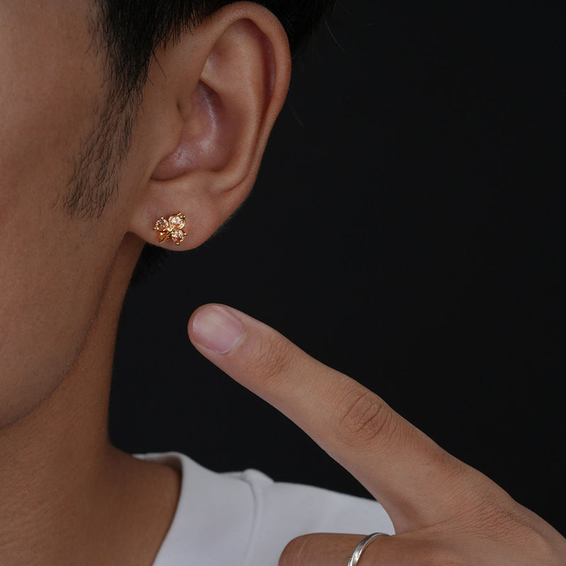 Thumbnail: Gold Cross Shape Champagne Zircon Stud Earrings Stainless Steel Delicate Tiny Tr