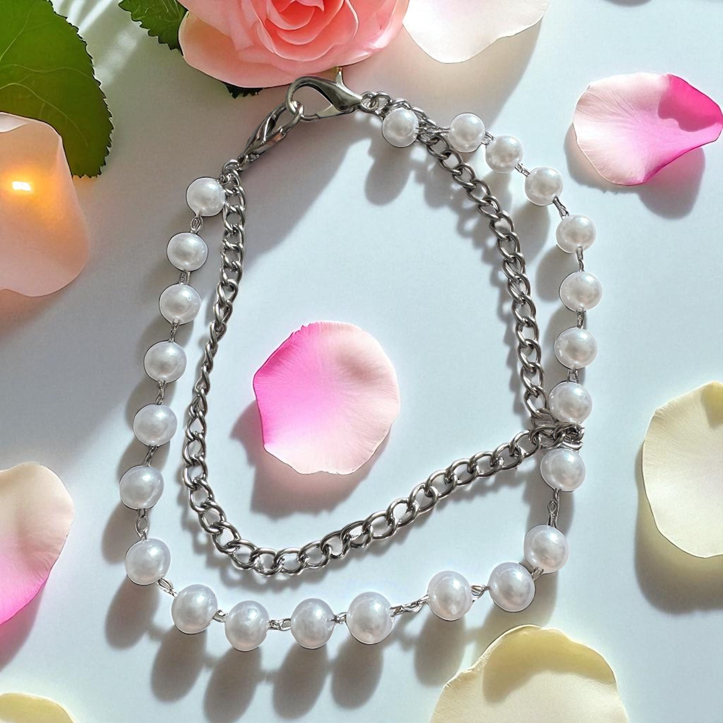 Silver and Pearl Double Chain