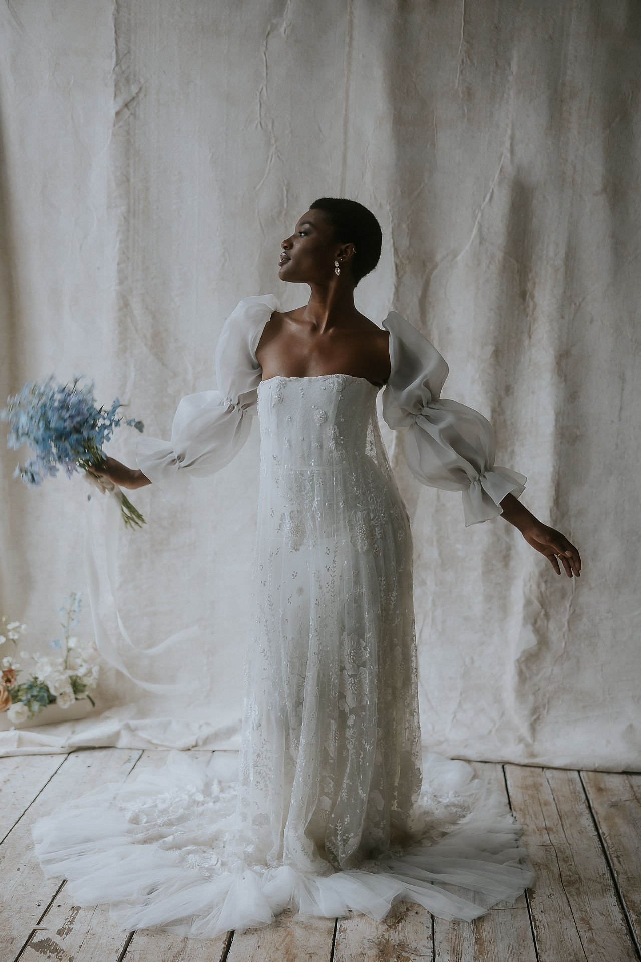 couture bridal with bouquet
