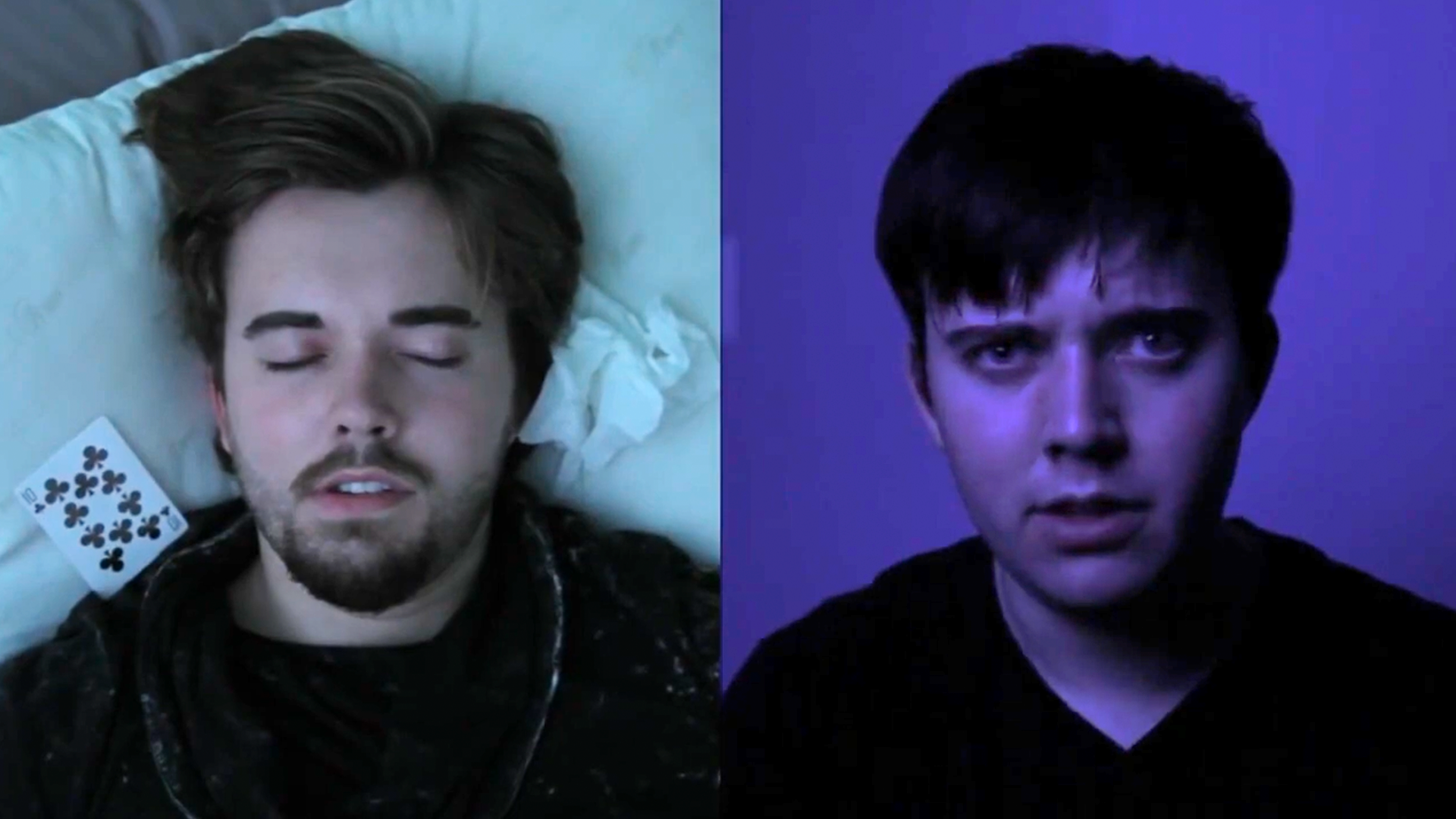 disheveled jerk sleeping on left and apprehensive professional on right