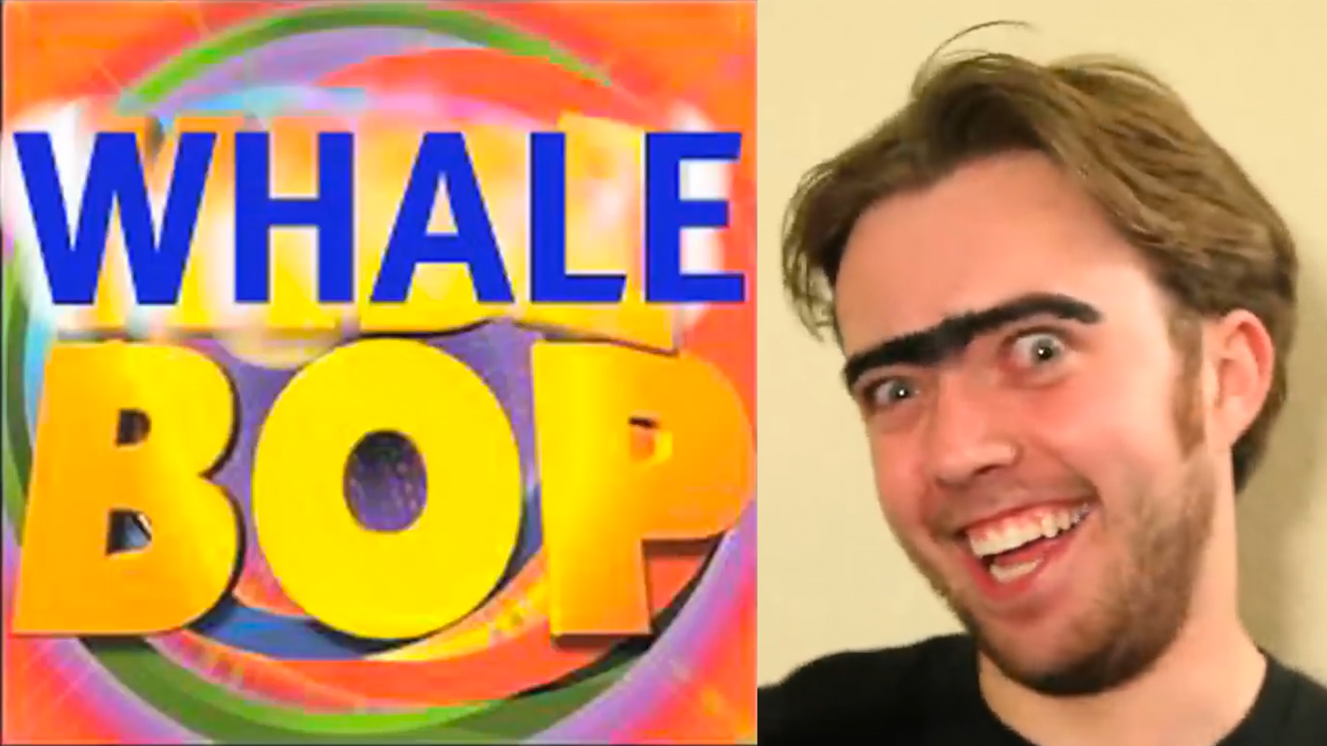 crude Whale Bop album cover beside intense man with unibrow