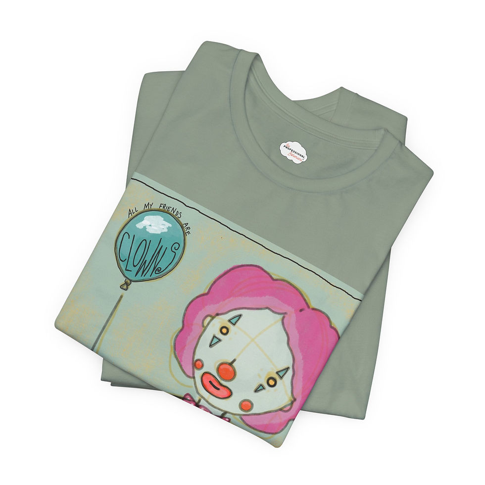 Thumbnail: Clown Portrait Tee — Whimsical Pink Balloon Graphic T-Shirt