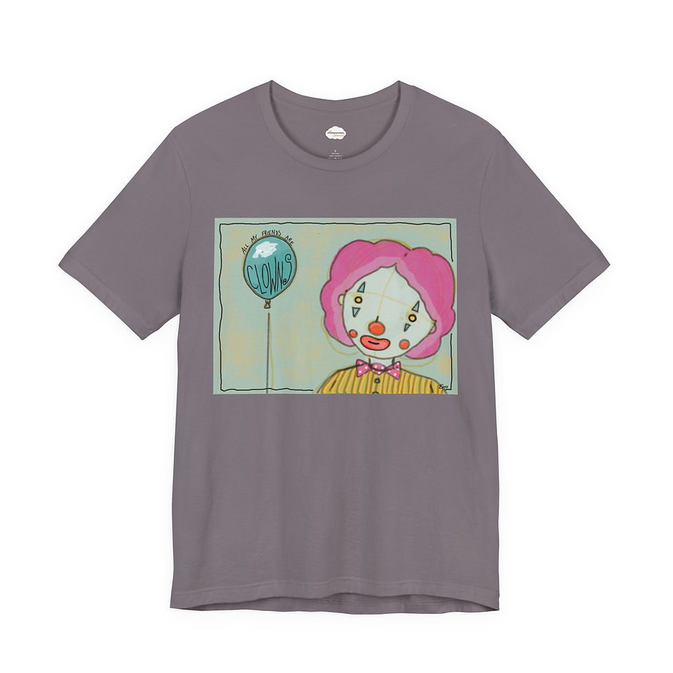 Thumbnail: Clown Portrait Tee — Whimsical Pink Balloon Graphic T-Shirt