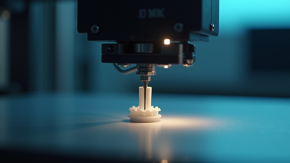 Close-up view of 3D printer nozzle printing a small mechanical part