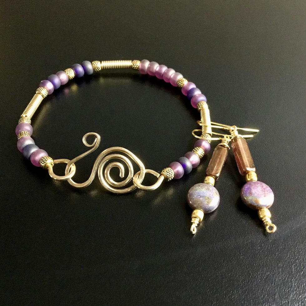 Thumbnail: Mauve Handcrafted Bracelet and Earrings (Set)