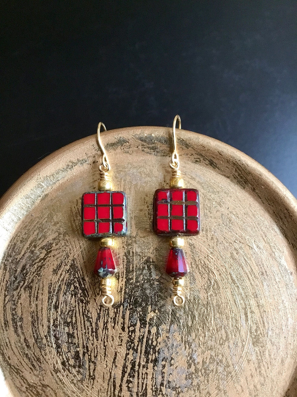 Thumbnail: Retro Red Luster Handcrafted Earrings