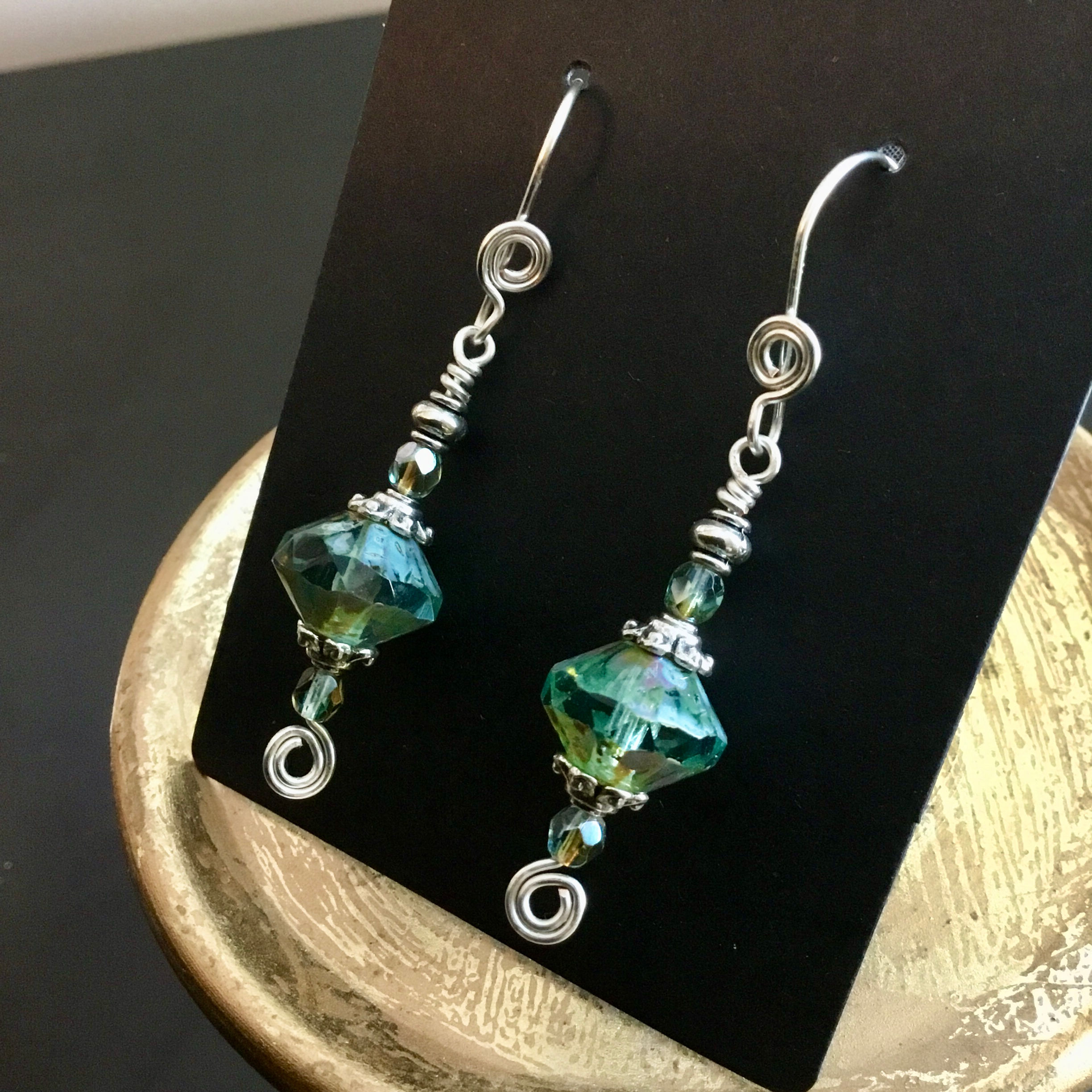 Antique Green Swirl Handcrafted Earrings