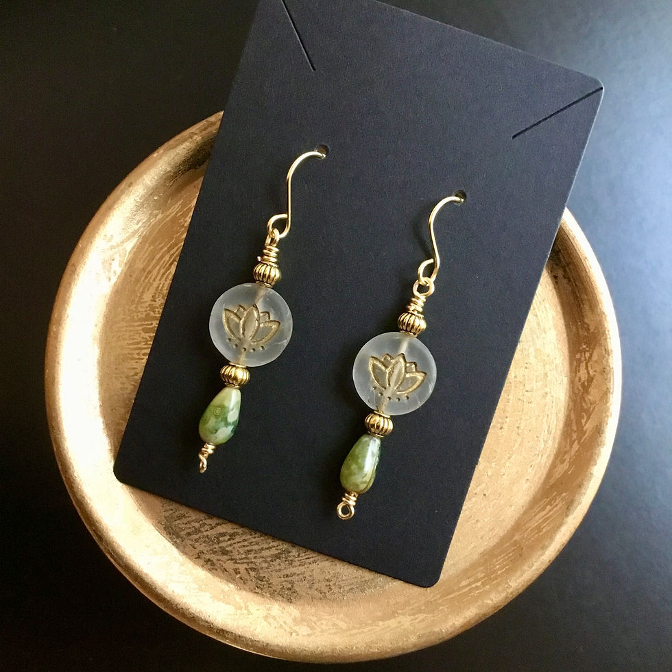 Thumbnail: Green Lotus Handcrafted Earrings