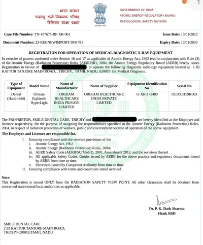 AERB CERTIFIED DC X - RAYS
