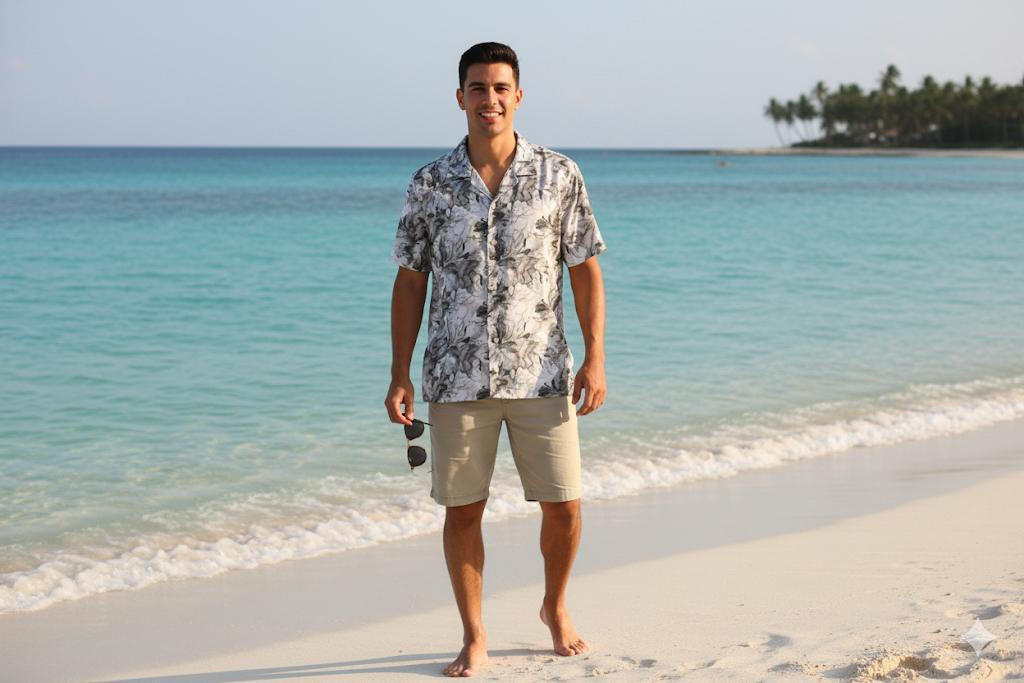 Men Grey Relaxed Fit Printed Half Sleeves Cuban Shirt