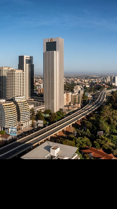 Skyline with skyscrapers and a highway under a clear sky
