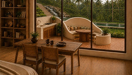 Concept image of the forthcoming Tanzanite Luxury Suite, with an outdoor kitchen and forest-facing terrace lounge.