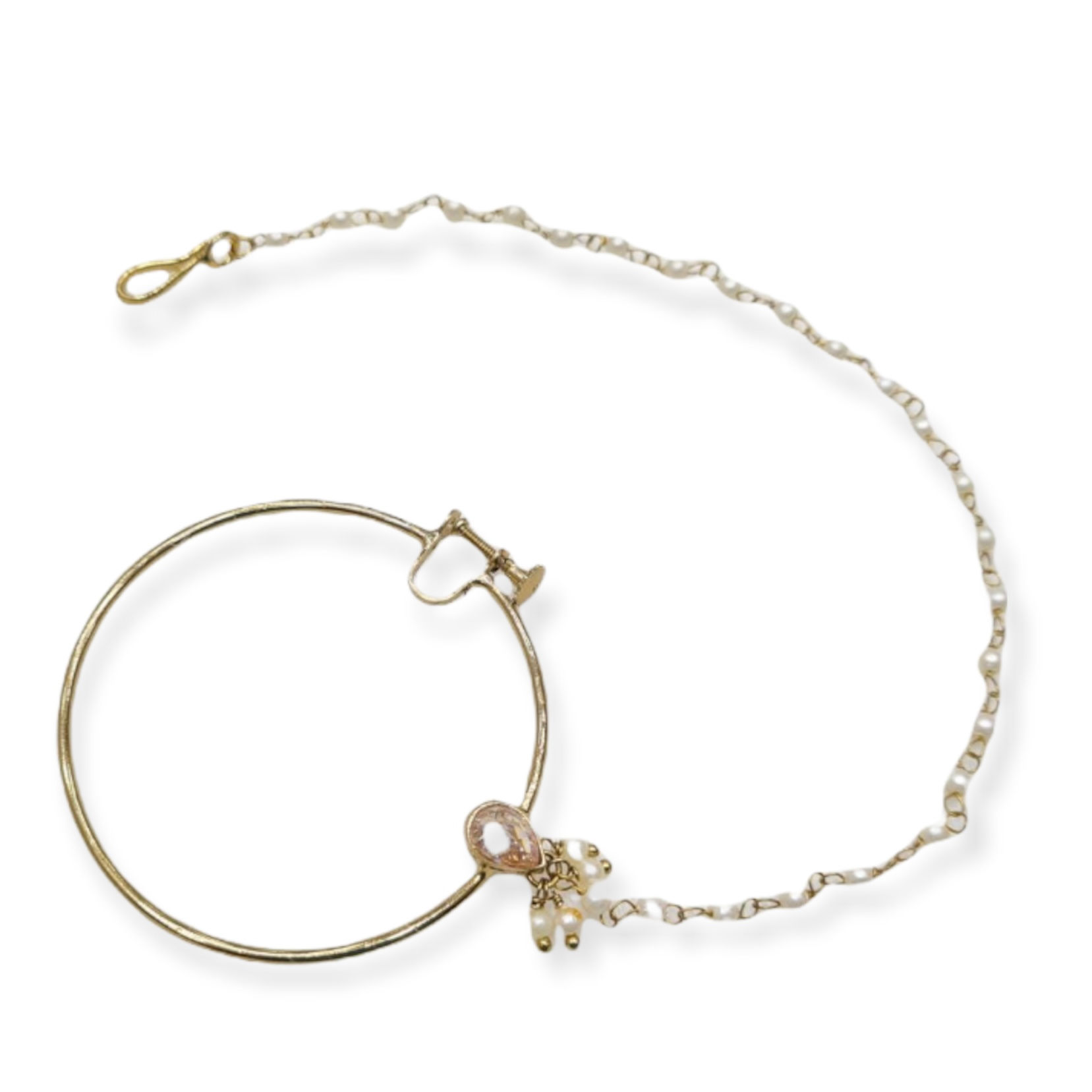 Large polki/Pearl screw antique nose ring with chain 