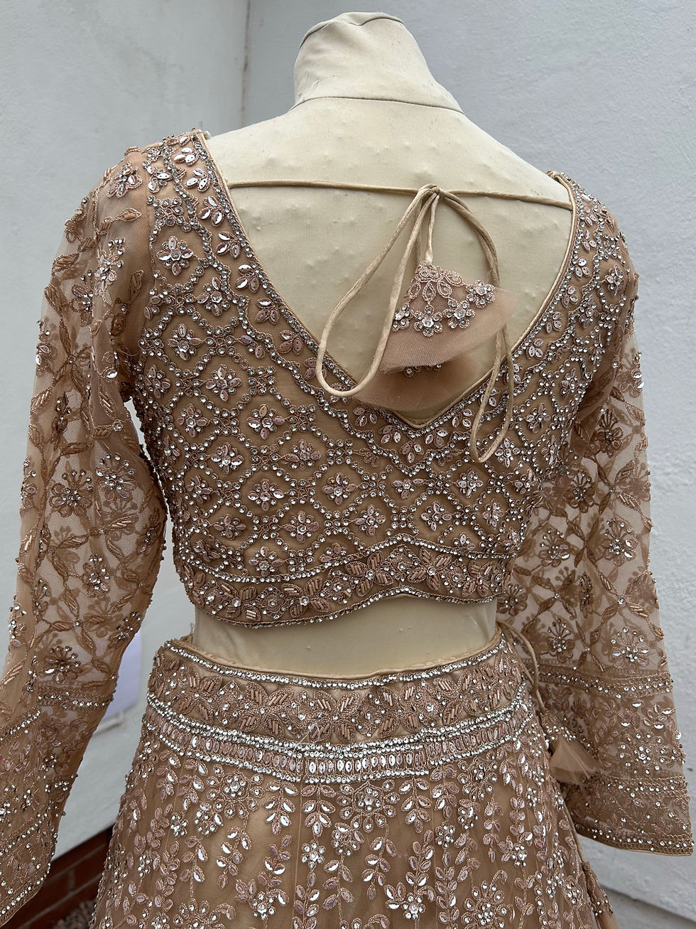 Thumbnail: Heavy threadwork with sequin/stonework & mirrors lengha choli 