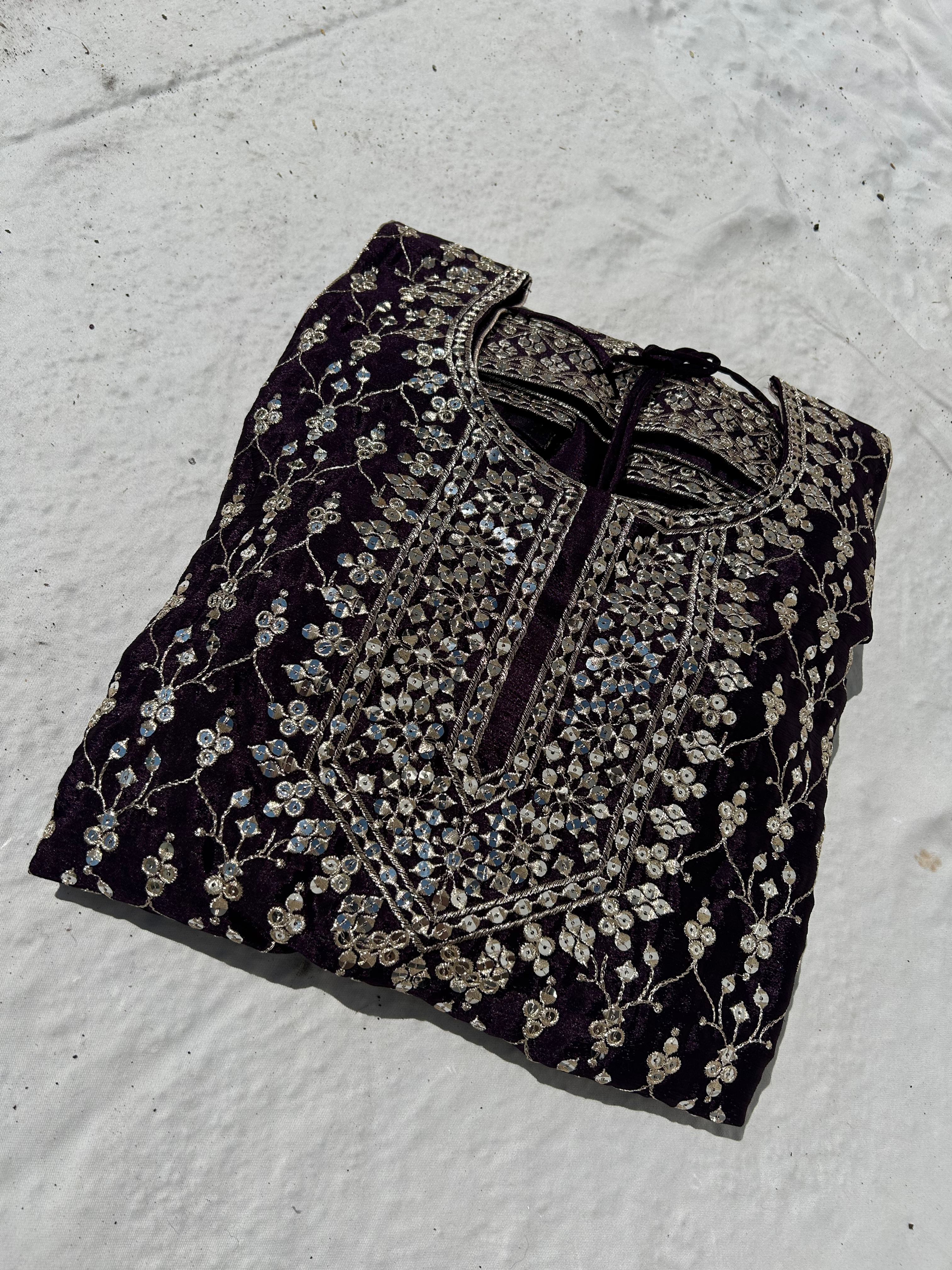 chinnom silk threadwork with sequin gararara comes with full dupatta S
