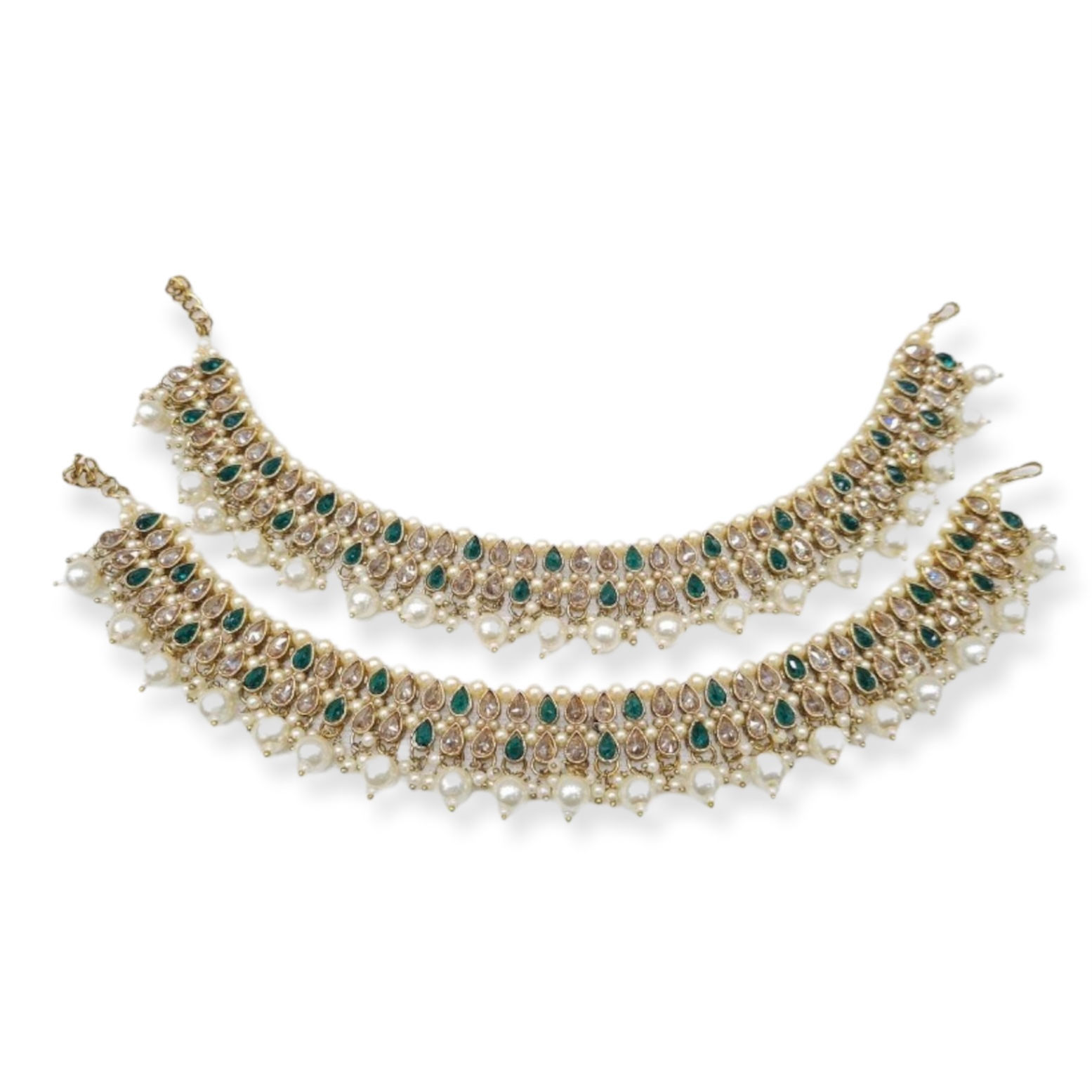 Polki with pearls bridal payals (anklets pair)