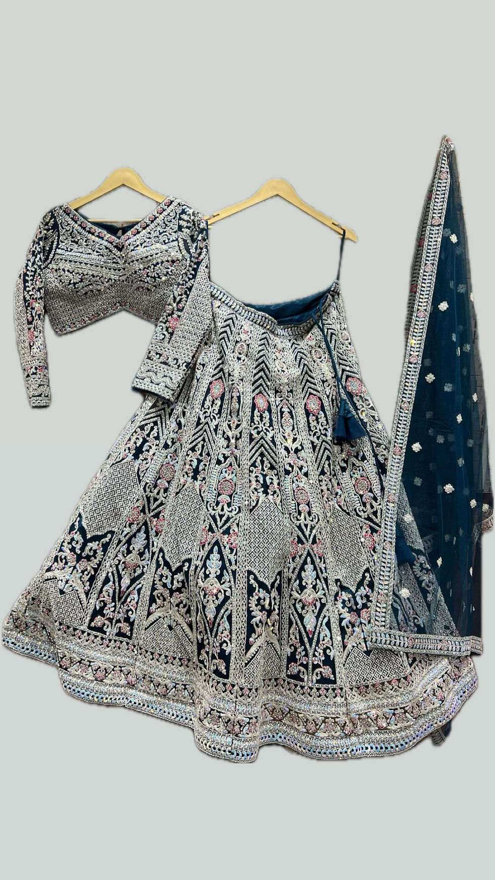 Thumbnail: Heavy net threadwork with stone & mirror embroidery 
