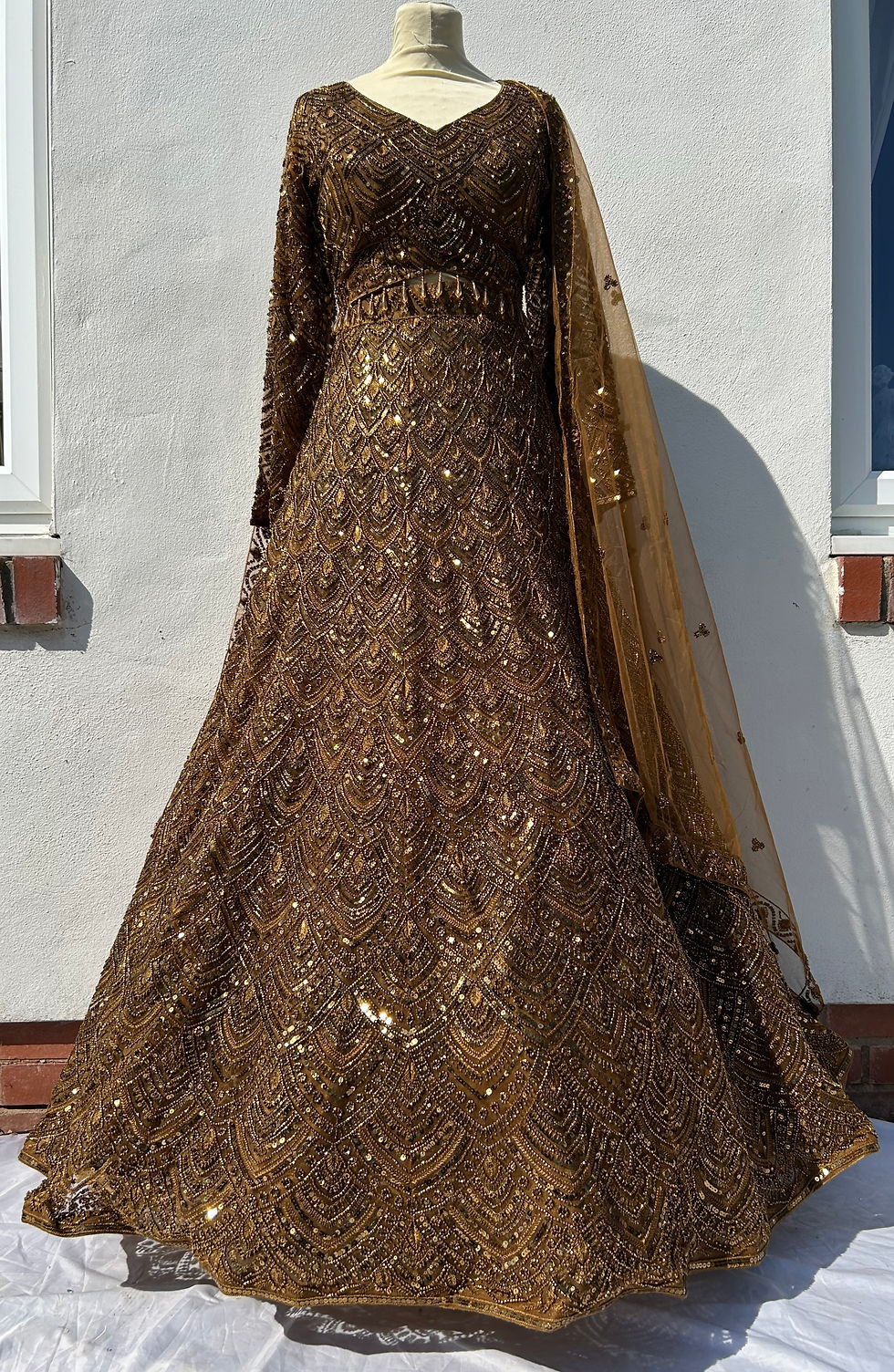 Thumbnail: Heavy sequin & beadwork colour on colour net lengha choli with full dupatta 