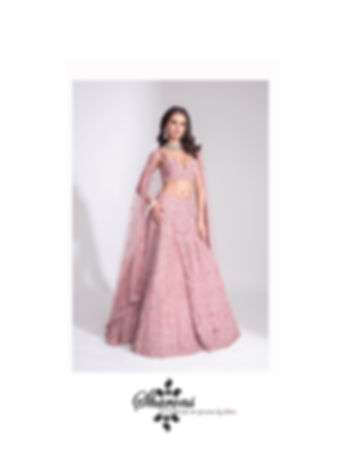 Net pink lengha choli with sequin/crochet & Swarovski elemented stones 