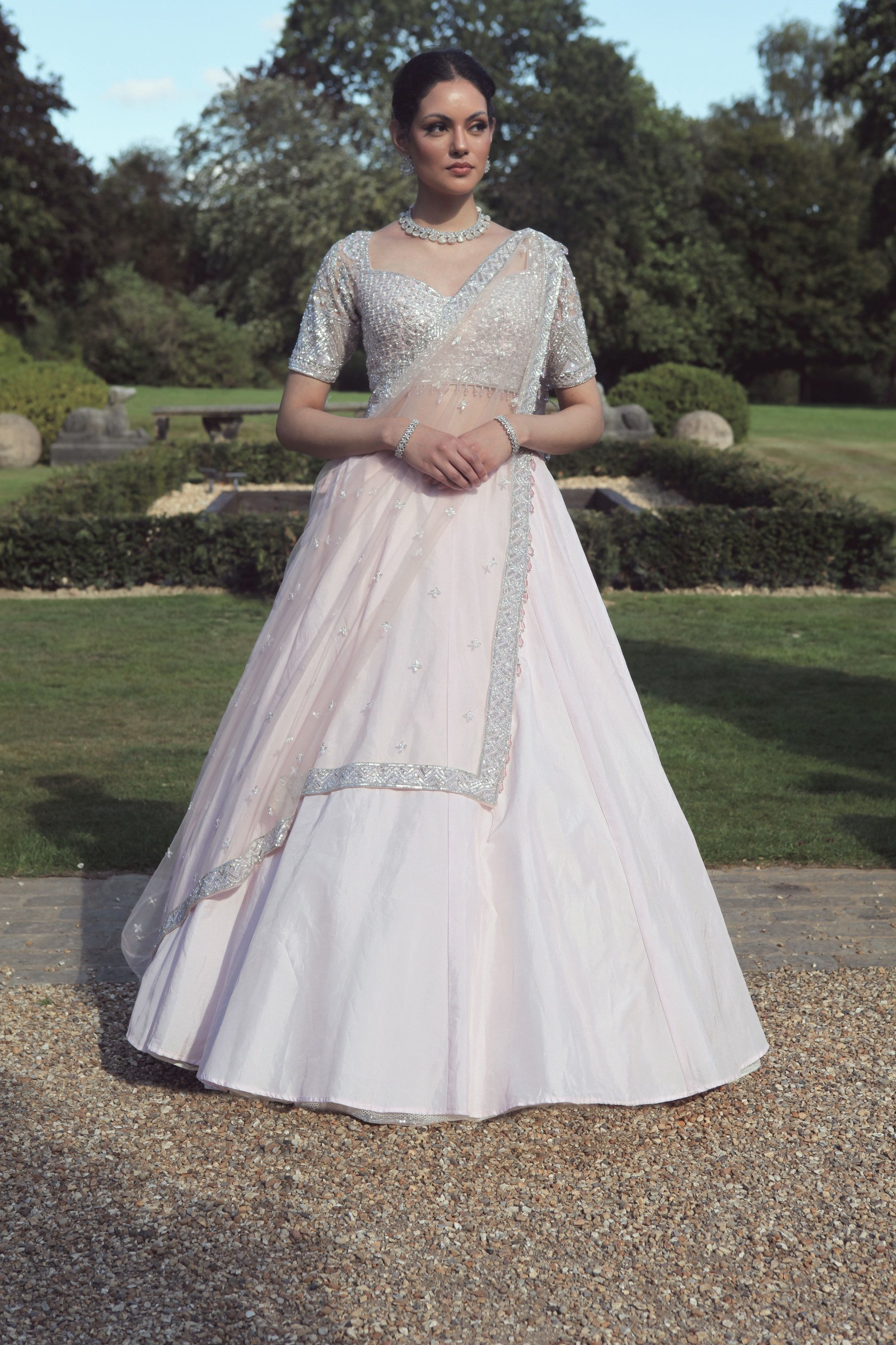 Haréd sequin net blouse with plain silk skirt