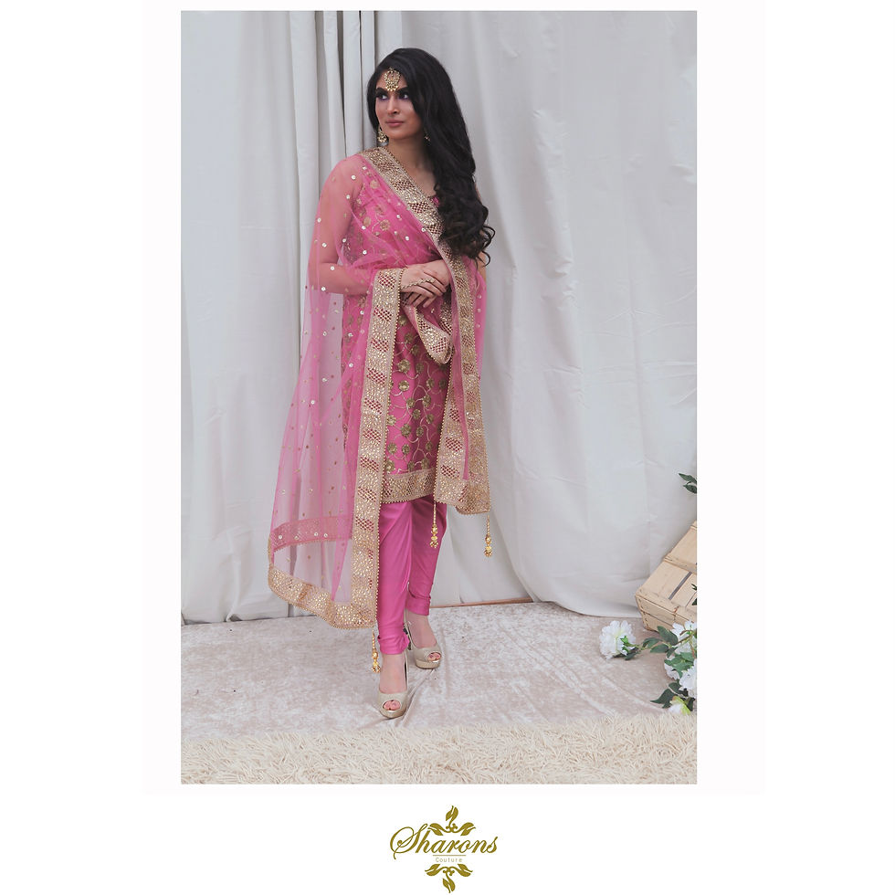 Thumbnail: Navy Net with gold embroidery patiala/Lycra pajami suit