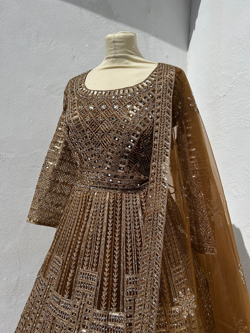 Thumbnail: Heavy embroidery mirror/stonework with threadwork lengha choli & full Jaal dupat