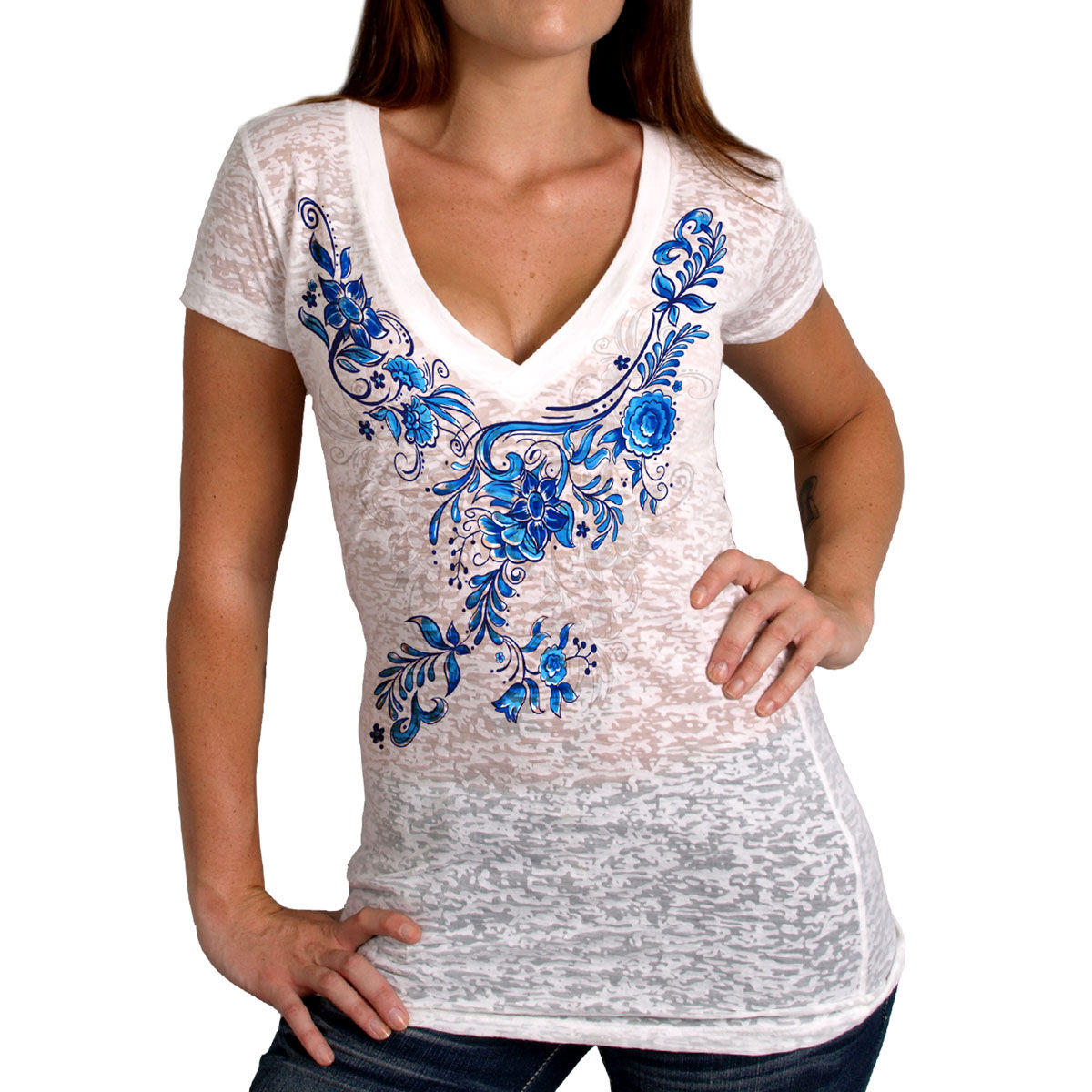 Hot Leathers "/ Blue Flowers" (V-neck)