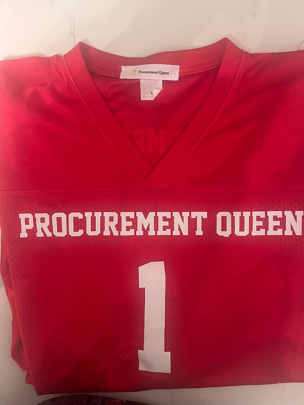 Thumbnail: Red Procurement Queen Football Jersey, Short Sleeves V-Neck Shirt