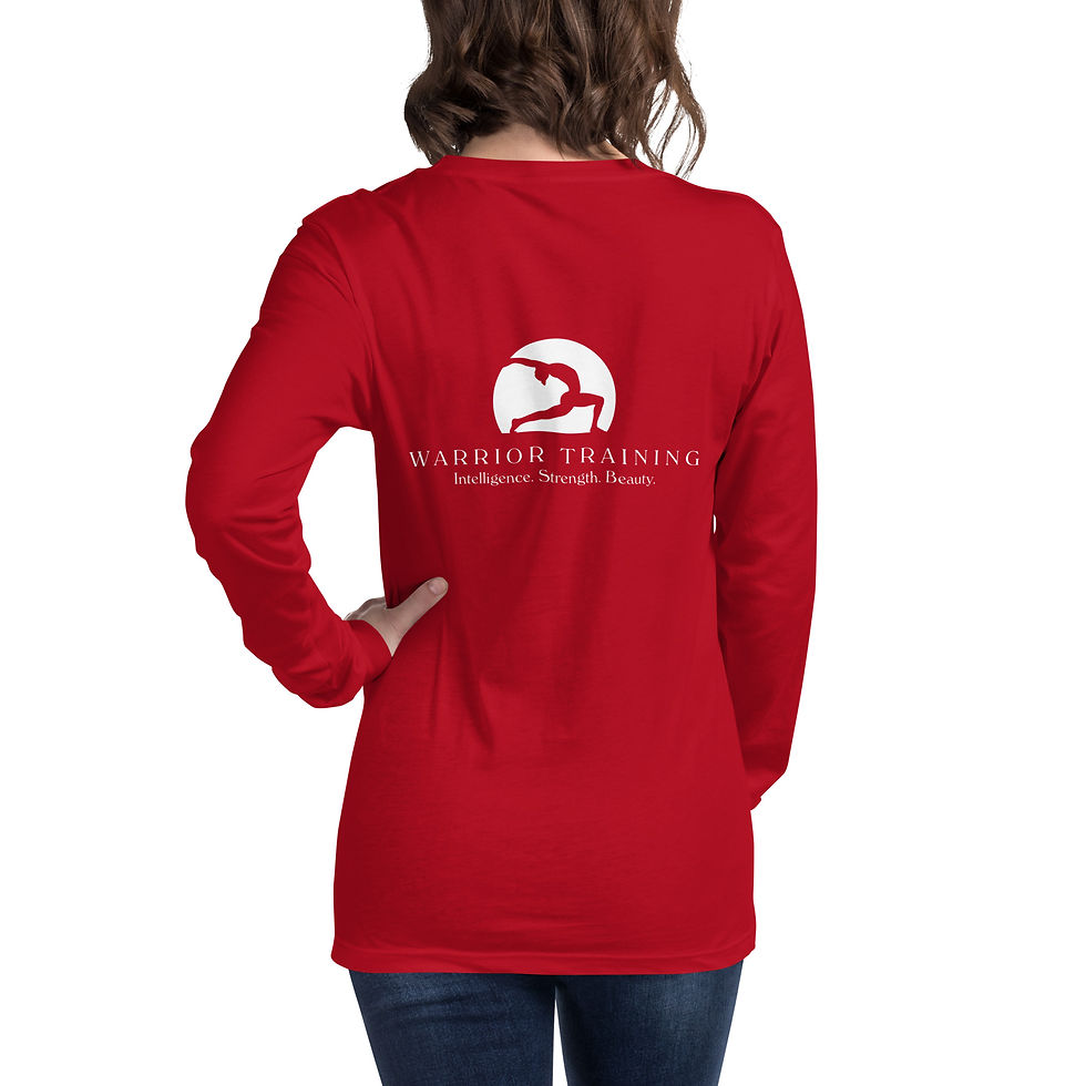Thumbnail: Warrior Training Unisex Long Sleeve Tee (Full Logo Back; White Text)