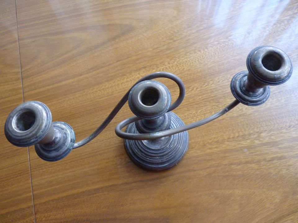 Miniatura: Par De Antiguos Candelabros Plateados Bronce Baño De Plata