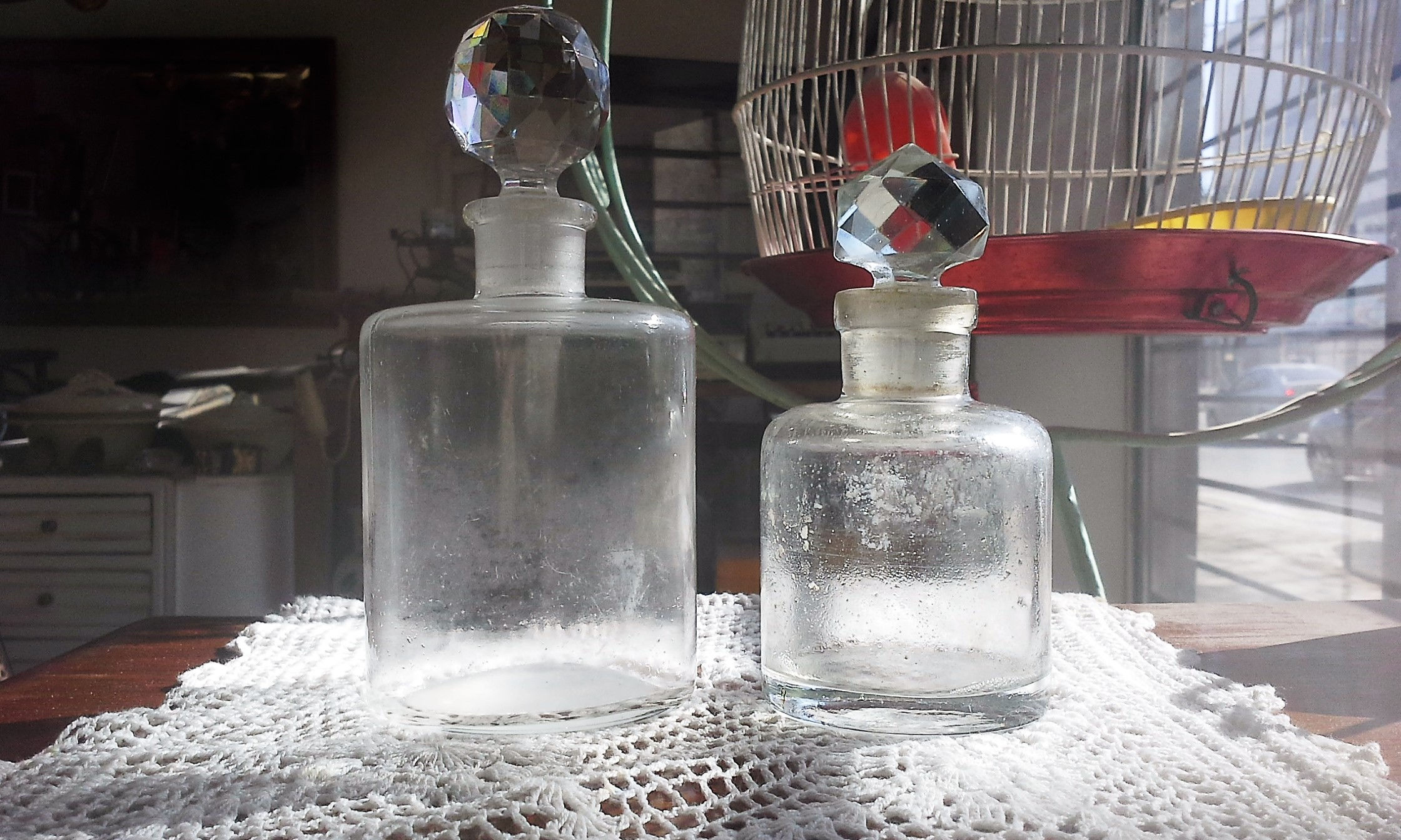 Antiguo Frasco Perfumero Tapa Cristal Facetado