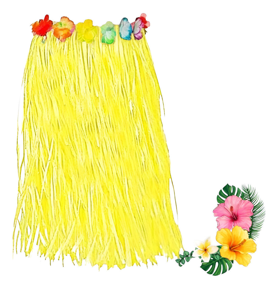 Saia Longa Havaiana Luau Festa Havaiana 75cm Amarelo Velcro