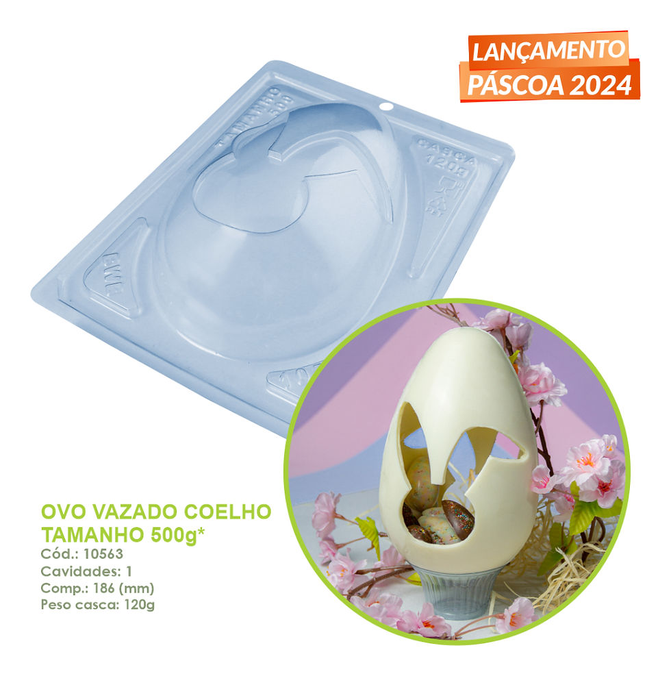 Ovo Coelho Vazado 500g Forma Chocolate Especial 3 Partes (4 formas)