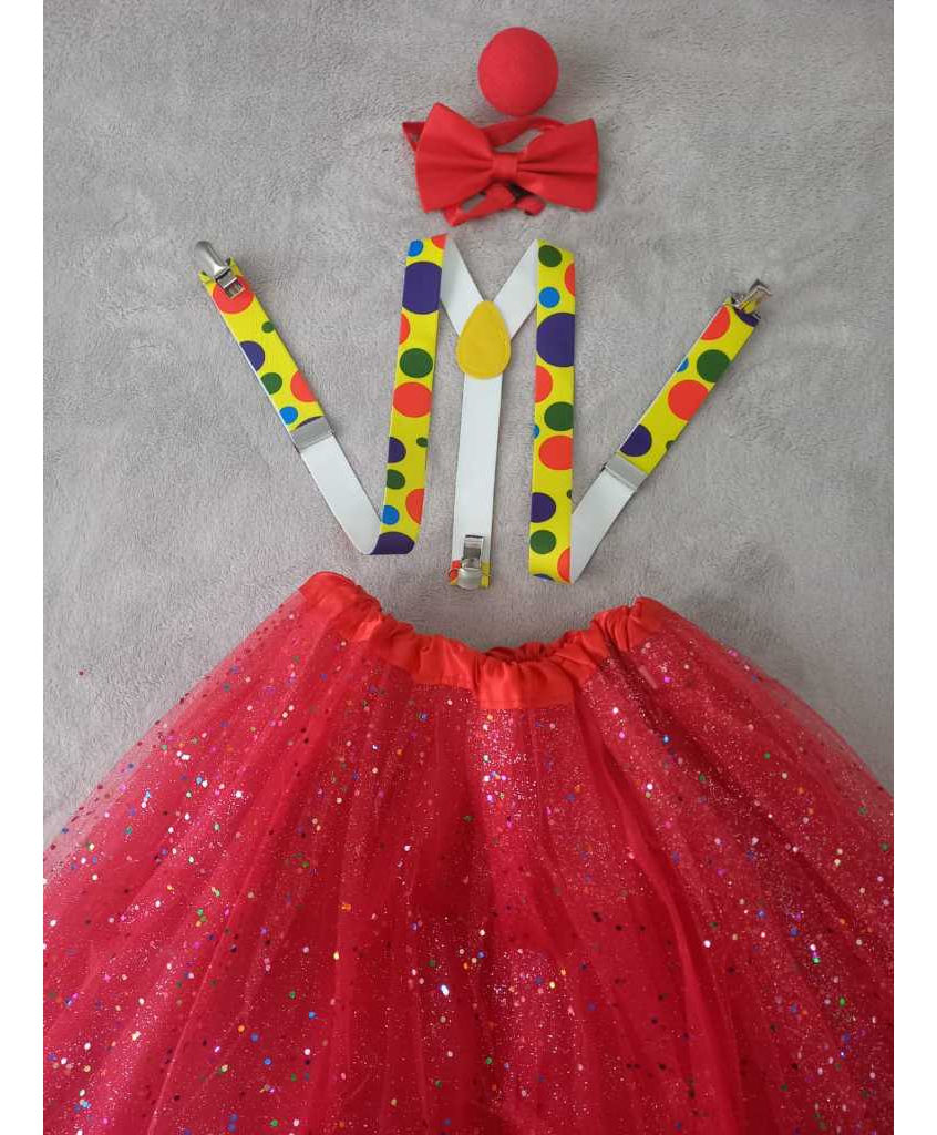 Fantasia Palhacinha Adulto Infantil Saia Suspensório Nariz(vermelha adulto)