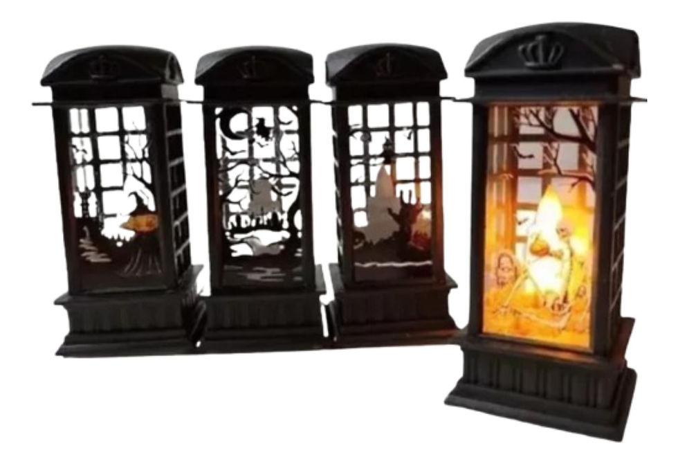 Kit 4 Lanternas C/ Luz Halloween Lamparinas Dia Das Bruxas(preto,bateria)