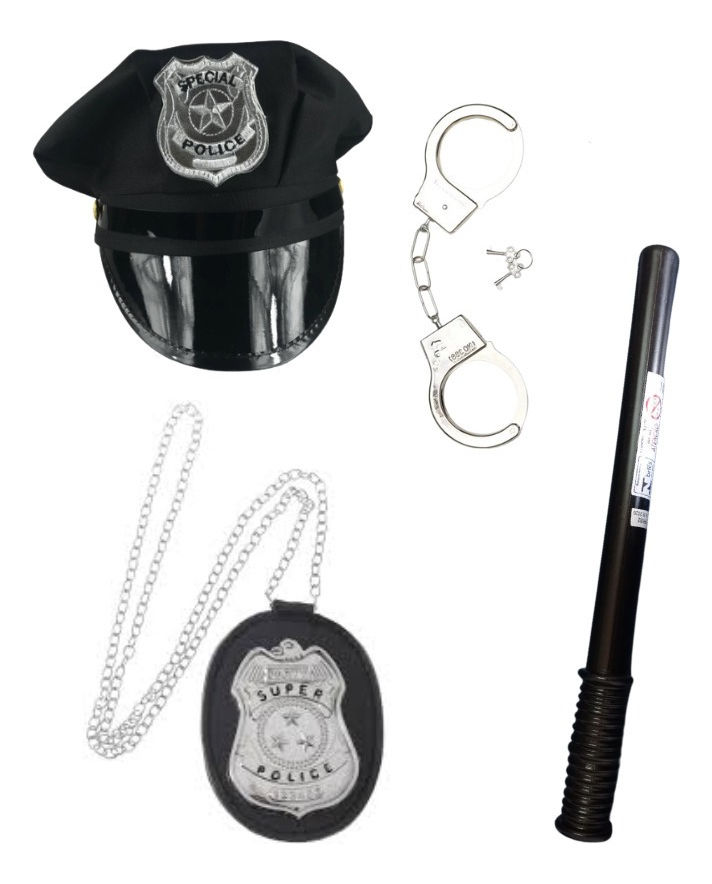 Kit Fantasia Policial C/ Quepe Algema Cassetete E Distintivo
