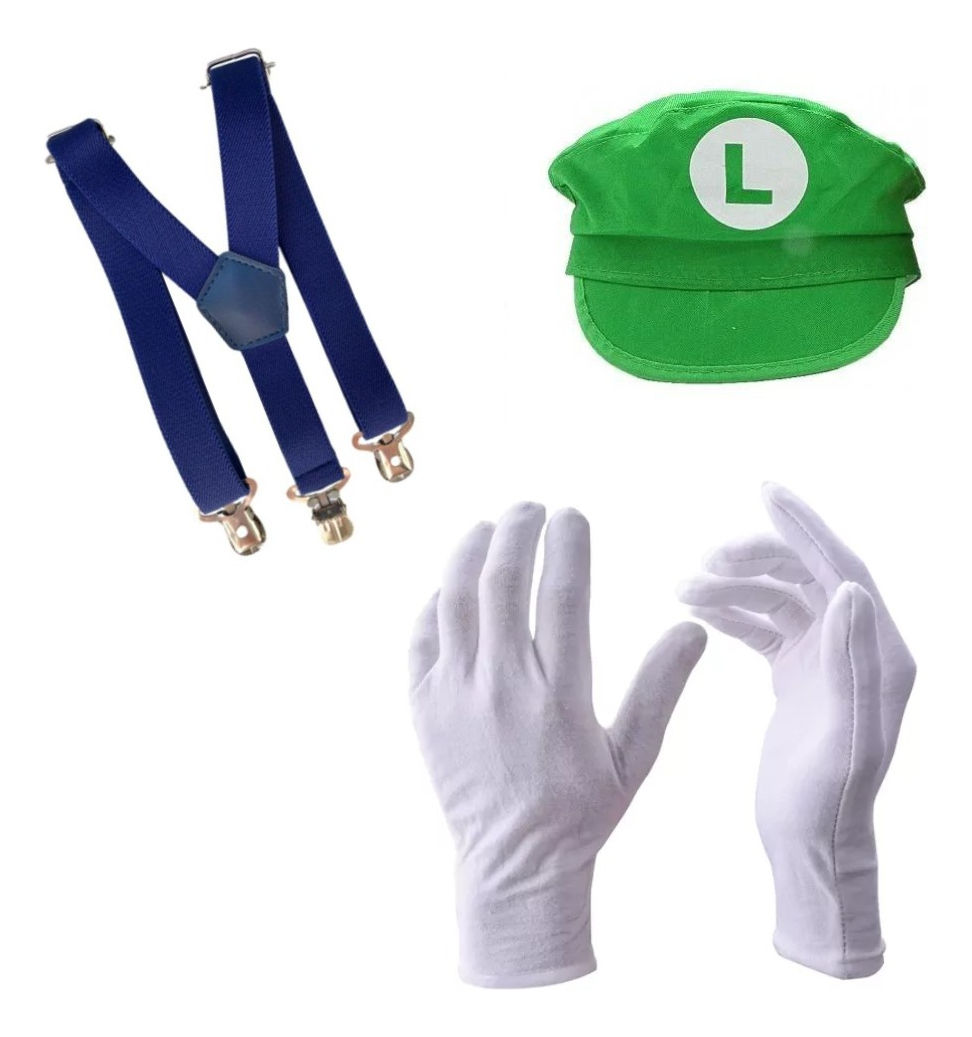 Fantasia Carnaval Mario/luigi Cap Suspensório Luva Envio Já(verde luigi)